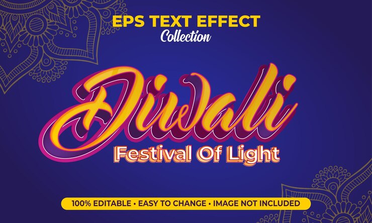 Vector festival de diwali de efecto de texto ligero