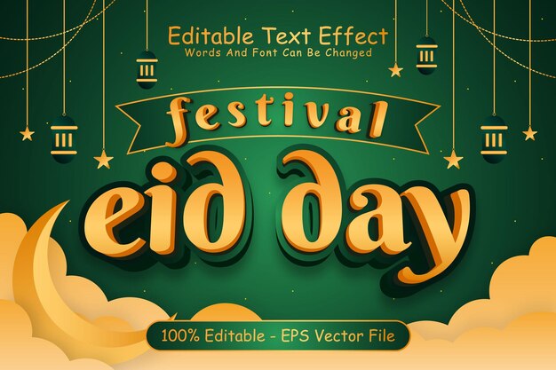 Festival Eid Day Editable Text Effect 3 Dimension Relieve Estilo de dibujos animados