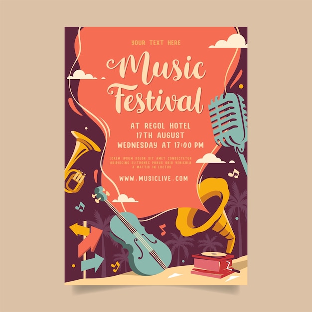 Festival de fiesta de música en estilo creativo con diseño de plantilla de forma moderna