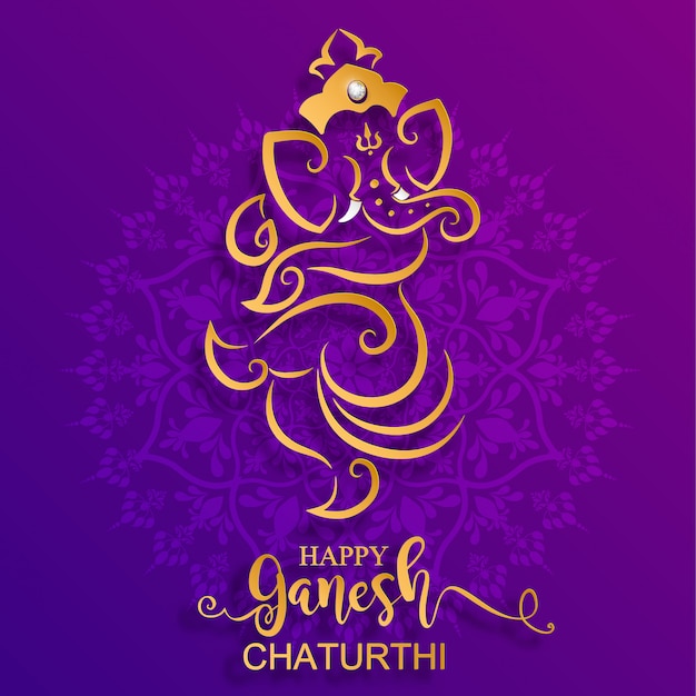 Festival de Ganesh Chaturthi con dorado brillante Lord Ganesha estampado y cristales sobre papel de color de fondo.