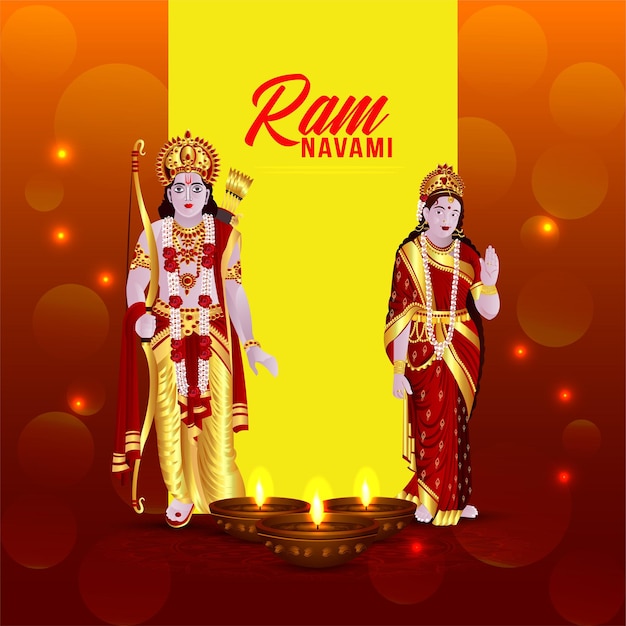Festival hindú feliz ram navami fondo con ilustración vectorial