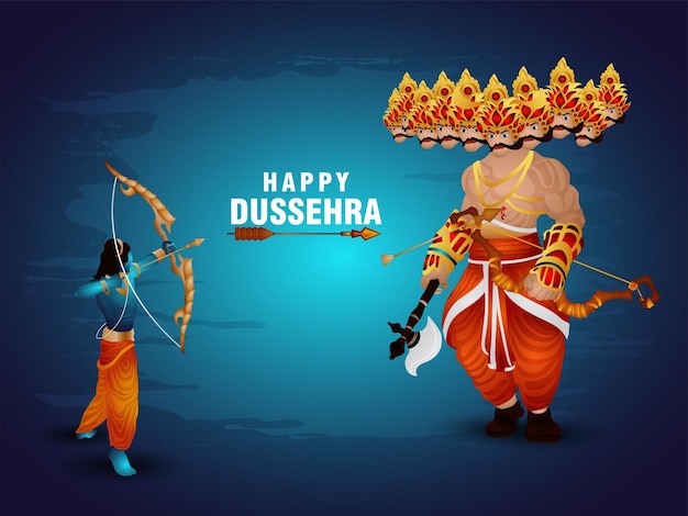 Festival de ilustración vectorial de indio para feliz dussehra con lord rama matando a ravan