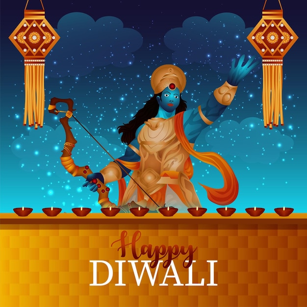 Festival de india feliz diwali con ilustración vectorial de lord rama