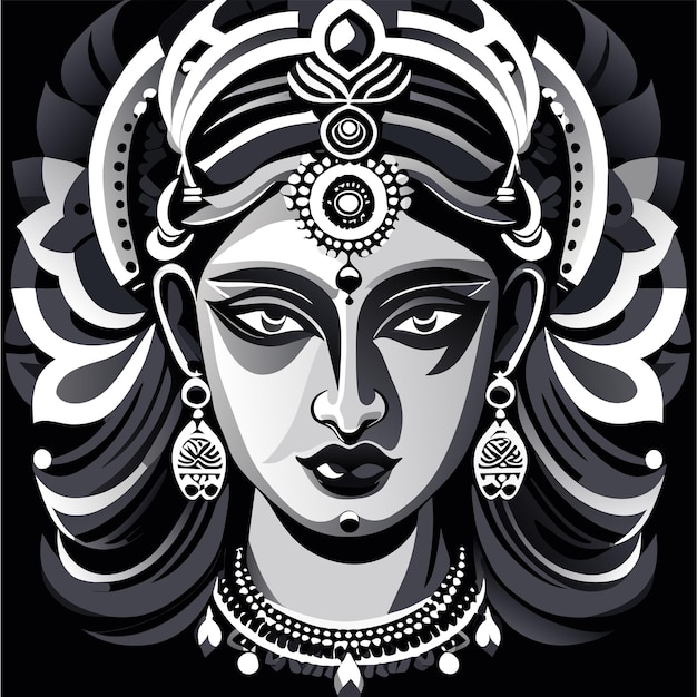 Festival indio de la diosa durga cara celebración de la fiesta dibujado ilustración de pegatina de dibujos animados