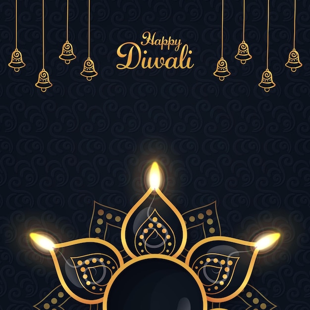 Festival indio Feliz Diwali con Diwali lámparas de oro diya vacaciones Fondo con espacio de copia Celebración de Diwali tarjeta de felicitación diseño de ilustración vectorial