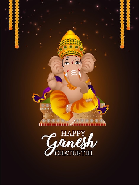 Festival indio feliz Ganesh Chaturthi tarjeta de celebración con el señor Ganesha ilustración vectorial