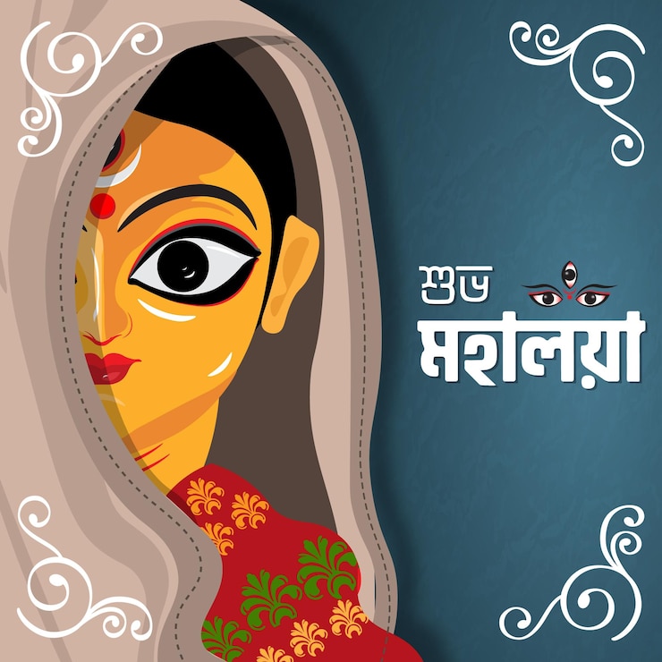 Festival indio feliz mahalaya póster de las redes sociales con la cara de maa durga