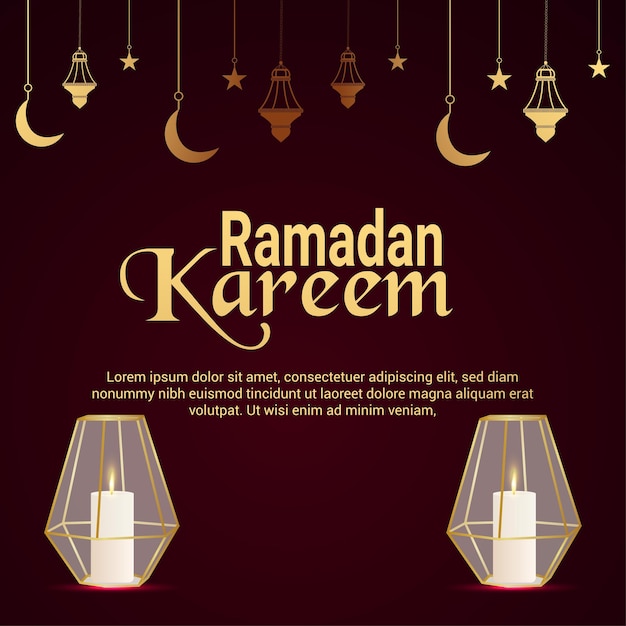Festival islámico de ramadan kareem con luna dorada realista y linterna