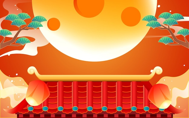 Festival de mediados de otoño el 15 de agosto, mitología tradicional del conejo de jade adorando a la luna, vector