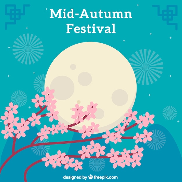 Festival de medio otoño, luna llena y lindas flores
