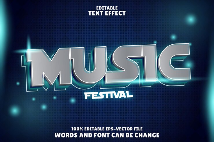 Vector festival de música efecto de texto editable relieve estilo neón