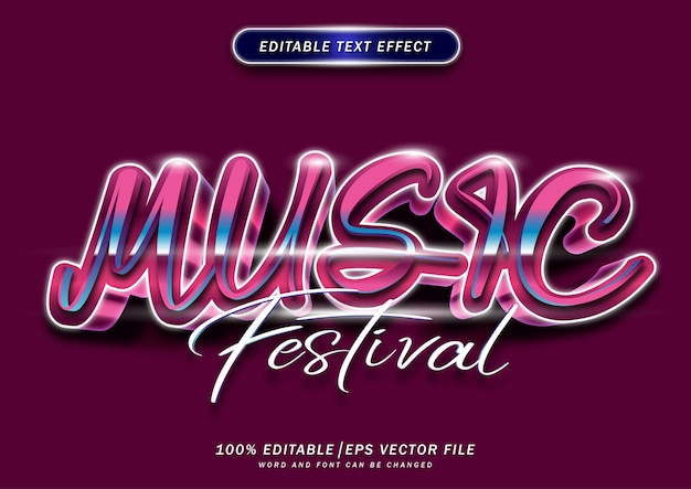 Vector festival de música efecto de texto tipografía 3d estilo de fuente diseño de estilo elegante