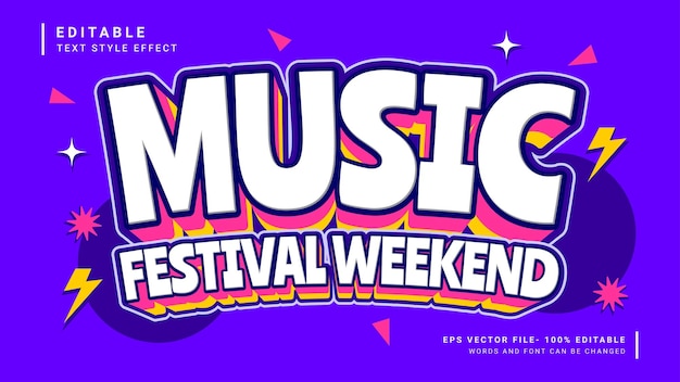 Festival de música fin de semana efecto de texto editable estilo retro de los años 90