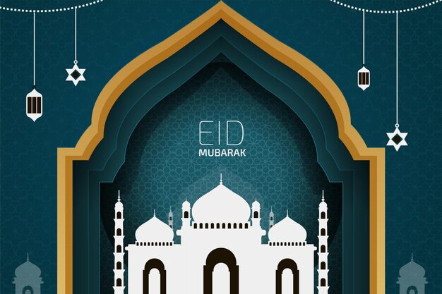 Vector festival musulmán eid mubarak celebración mezquita diseño de fondo vector