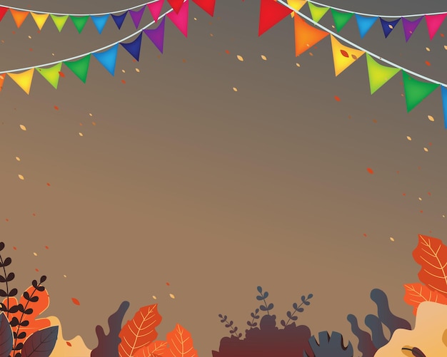 Festival de otoño con bandera y marco de hojas.