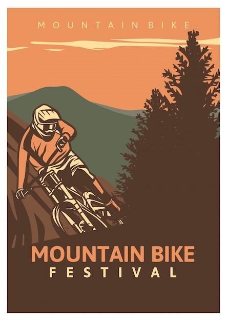 Vector festival retro de bicicleta de montaña, cartel vintage