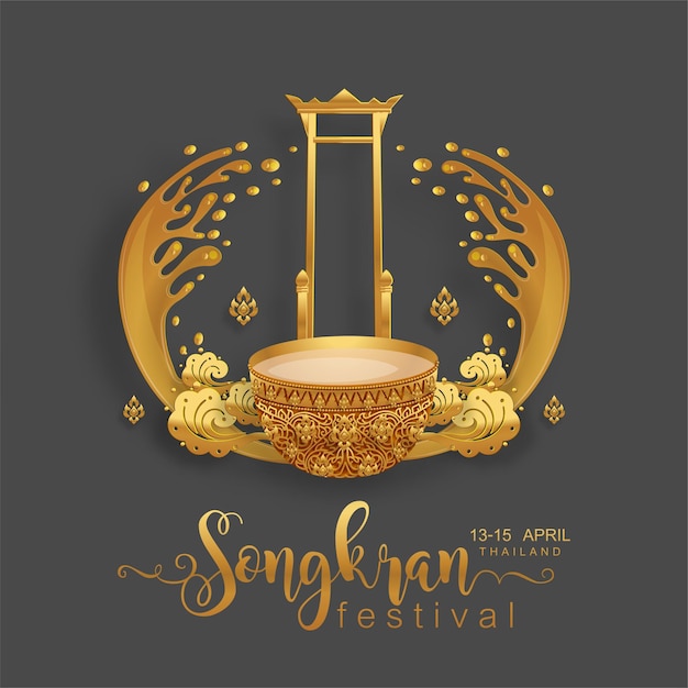 Festival Songkran, concepto de viaje de Tailandia - Los lugares más hermosos para visitar en Tailandia en estilo plano. (Traducción al tailandés: Songkran)