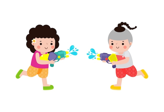 Festival de Songkran niños tailandeses Tradicional disfrutar de salpicaduras de agua Tailandia Día de Año Nuevo Vector