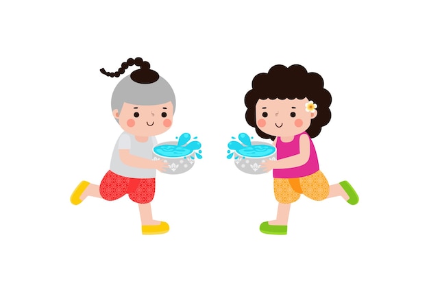 Festival de Songkran niños tailandeses Tradicional disfrutar de salpicaduras de agua Tailandia Día de Año Nuevo Vector