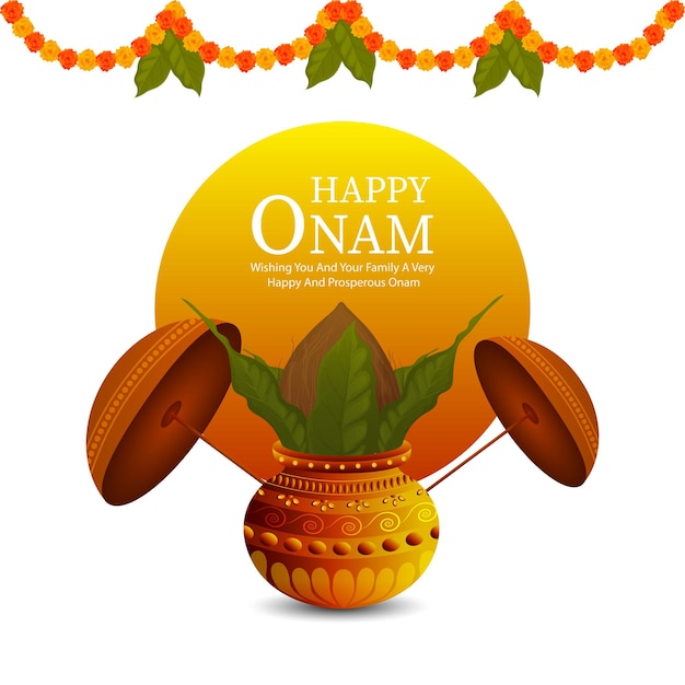 Festival del sur de la India Feliz celebración de Onam tarjeta de felicitación con elementos realistas
