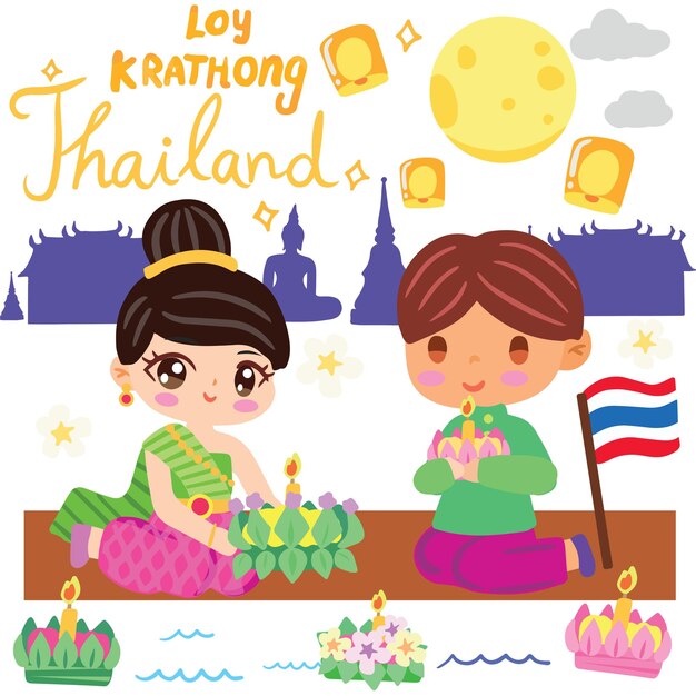 Vector festival tailandés loy krathong en el elemento de noviembre