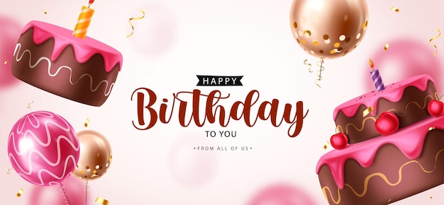Festive Birthday Clipart with Cakes Balloons Candles and Confetti on a Pink and White Background