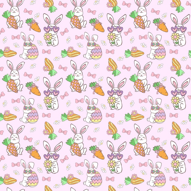 Festive Groovy Easter Pattern Huevos de Pascua retro sin costuras en un dibujo retro