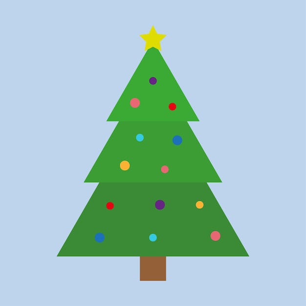 Un festivo árbol de Navidad de hoja perenne adornado con una estrella amarilla brillante en la parte superior