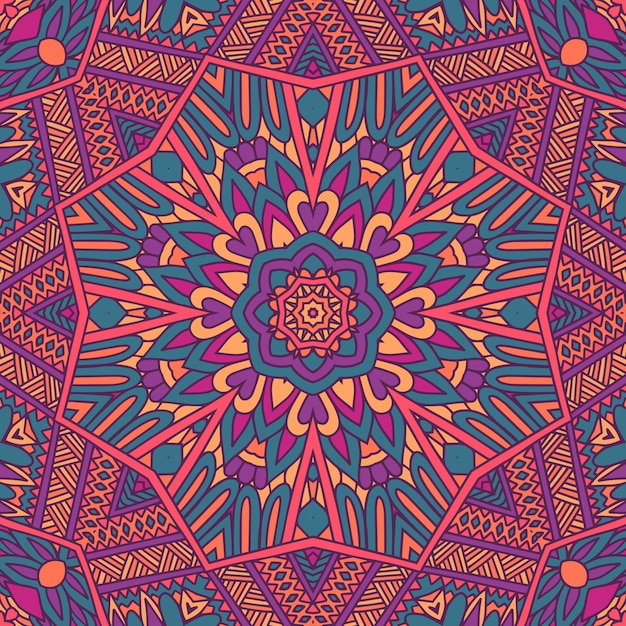 Vector festivo colorido psicodélico mandala estrella flor dibujo de arte patrón