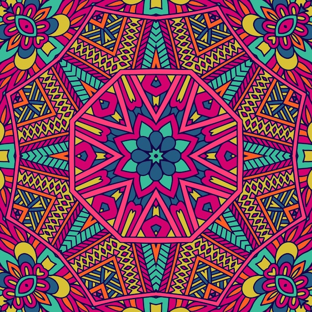 Vector festivo colorido psicodélico mandala estrella flor dibujo de arte patrón