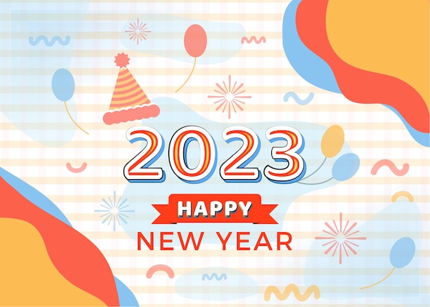 Festivo Mano Moderna Dibujada Año Nuevo 2023 Fondo Plano Vector Diseño