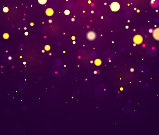 Festivo púrpura, fondo de oro luces de colores bokeh.