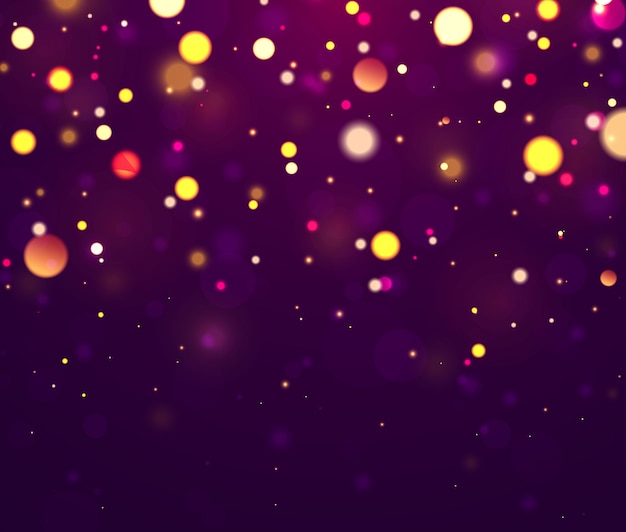Festivo púrpura, fondo de oro luces de colores bokeh.
