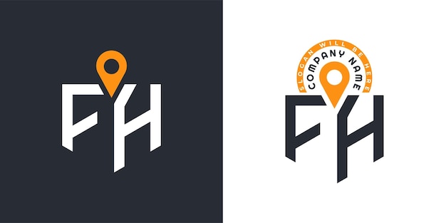 FH Lugar Logo Bundle Carta FH Logo Iconos de doble vector para el reclutamiento y la navegación
