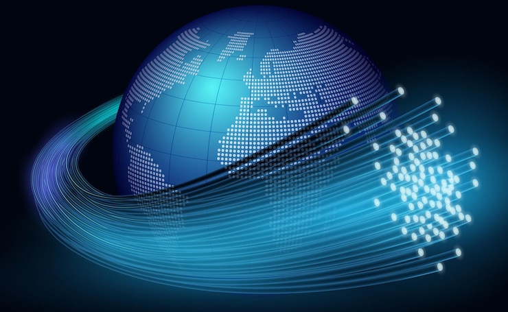 Vector fibra óptica y globo terráqueo ilustración vectorial de fibra óptica alrededor del mundo bosquejo