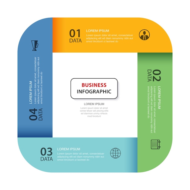 Ficha de 4 datos infografía plantilla de índice de papel ilustración resumen antecedentes