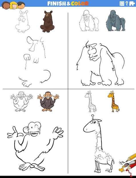 Ficha para dibujar y colorear con animales salvajes