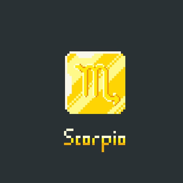 Ficha dorada de escorpio en estilo pixel art.