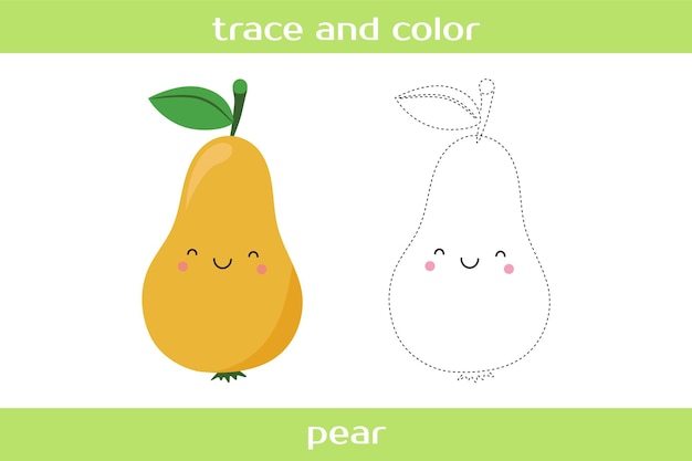 Ficha educativa Traza y colorea una linda pera kawaii