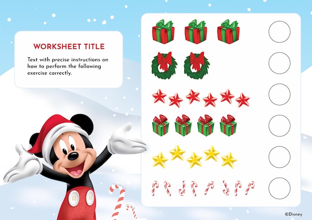 Vector ficha de ejercicios de navidad de mickey mouse