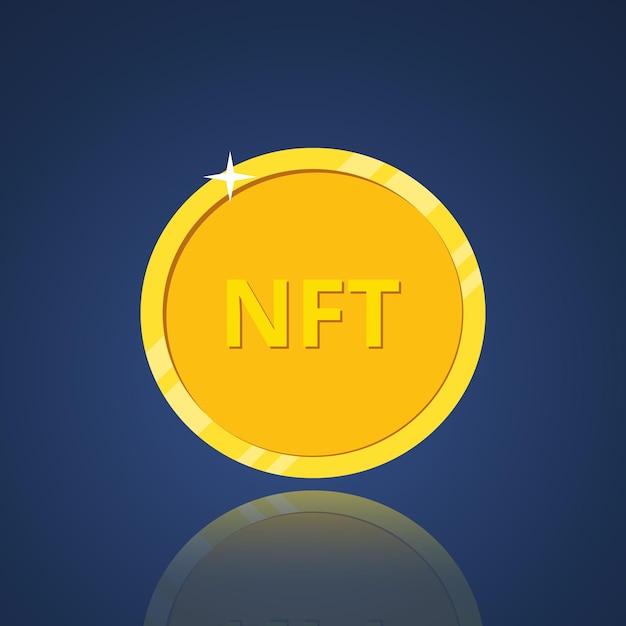 Ficha no fungible NFT Ficha no renovable Arte criptográfico Icono de moneda de oro Nft Ilustración vectorial