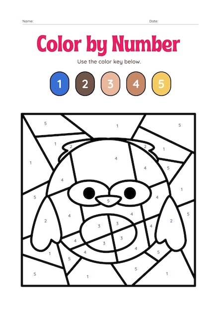 Ficha de trabajo de color por número de animales en estilo ilustrativo colorido 6