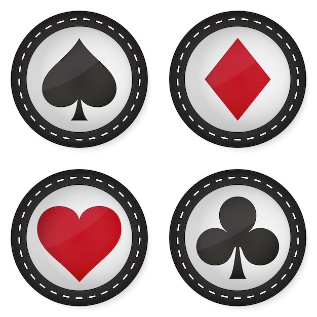 Vector fichas de casino con juegos vectoriales de cartas negras y rojas