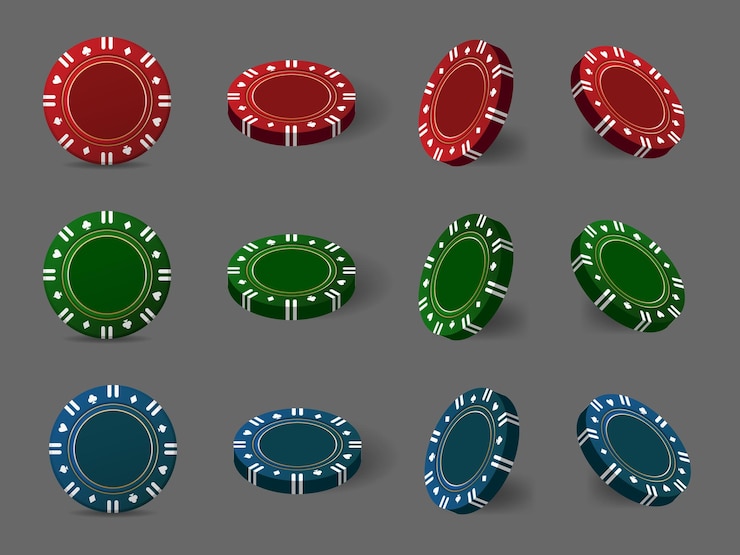 Vector fichas de casino multicolores para póquer o ruleta. elementos para logo, sitio web, banner, flyer. ilustración vectorial.