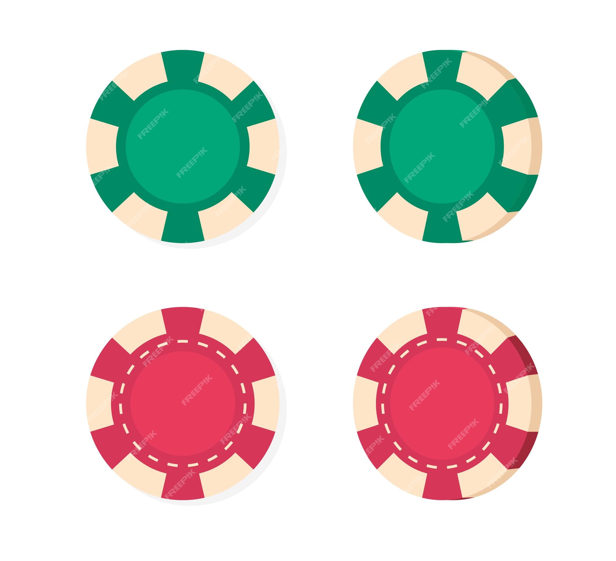 Fichas de casino o póquer monedas de juego icono de color rojo y verde  diseño de dibujos animados planos apostar dinero del juego | Vector Premium