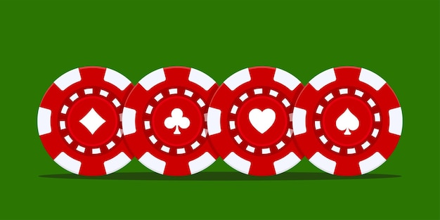 Fichas de casino realistas sobre fondo verde Fichas de juego de póquer de casino rojo realista