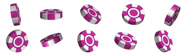 Fichas de casino renderizadas íconos voluminizados establecidos para apuestas y juegos de azar d vector realista