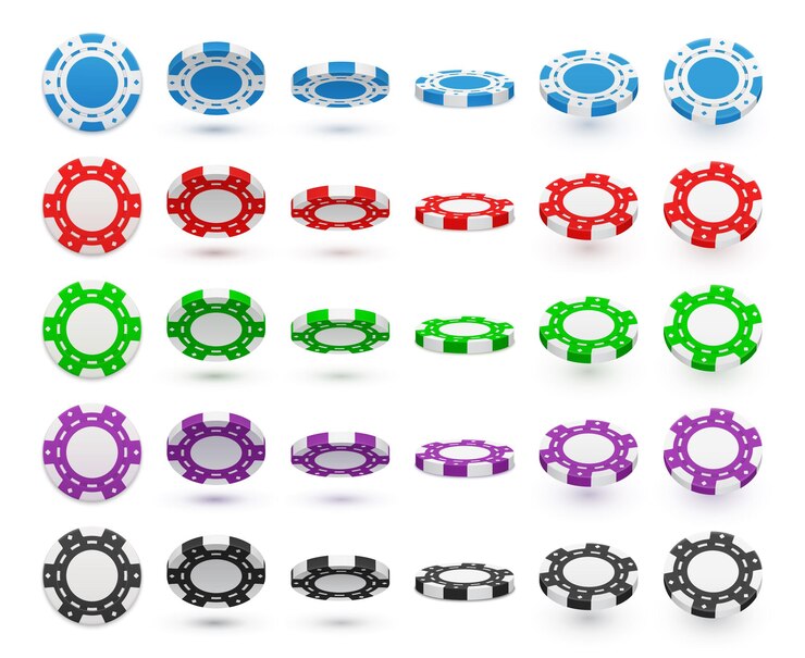 Vector fichas de póquer profesional 5 juegos horizontales coloridos realistas en azul rojo verde púrpura negro giratorio