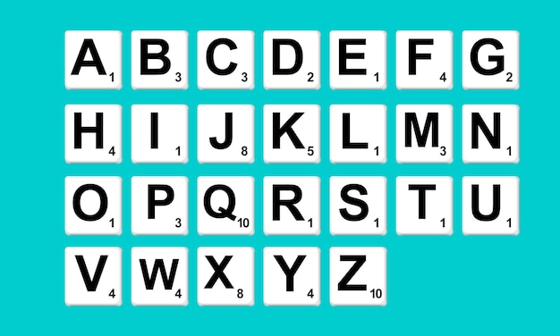 fichas de scrabble con el alfabeto o alfabeto