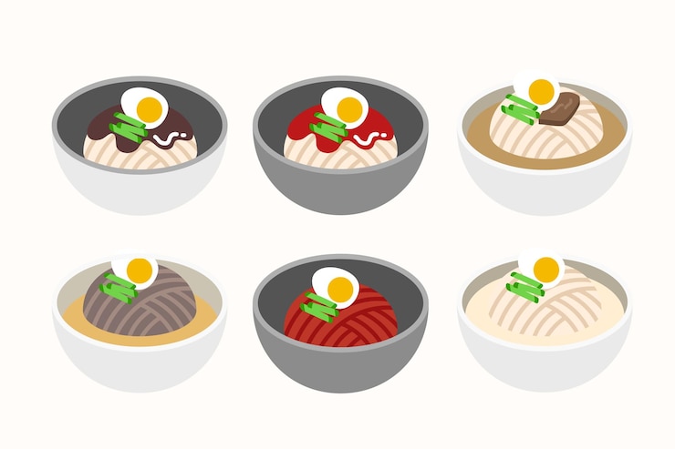 Vector los fideos coreanos en una ilustración de cocina